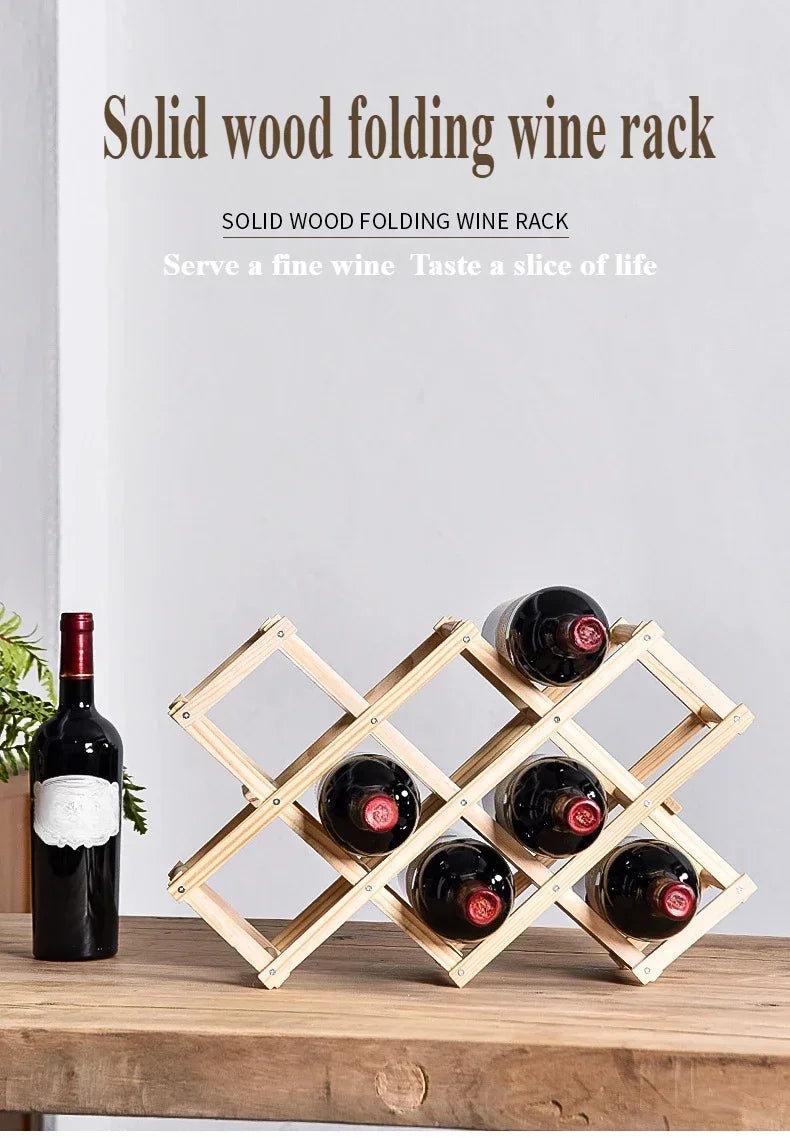 Estante de Madera Plegable para Almacenamiento de Vino, para 3-10 Botellas, Fácil de Montar, Apilable, para Organización del Hogar, Bar, Cocina o Bodega