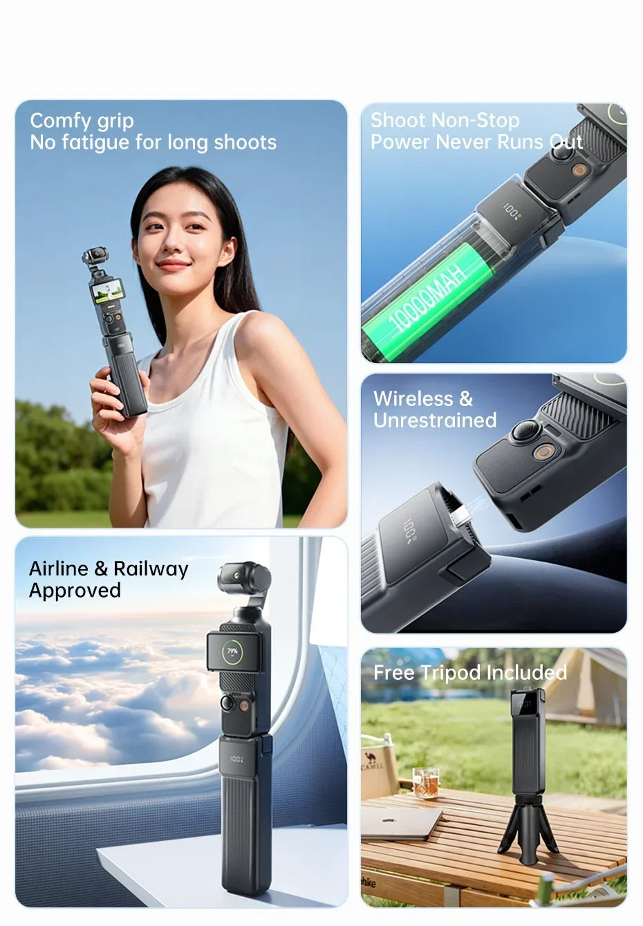 Cargador de Gimbal Portátil NOHON para DJI Osmo Pocket 4 Pro 3, Batería de 10000mAh/5000mAh, Banco de Energía Portátil de 22.5W