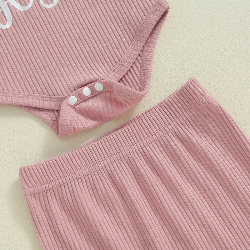 Conjunto de 3 piezas para niñas de 0 a 12 meses, pelele con volantes y manga larga con estampado de letras, Tops, pantalones largos, trajes con banda para el pelo