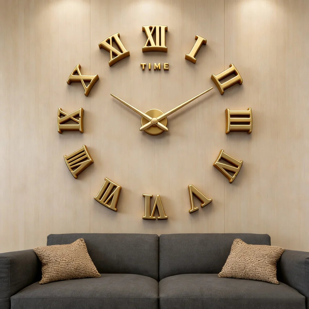 Reloj de pared con espejo acrílico de Número Romano grande 2D/3D, pegatina de moda DIY, relojes de cuarzo, reloj, decoración del hogar, pegatinas para el salón