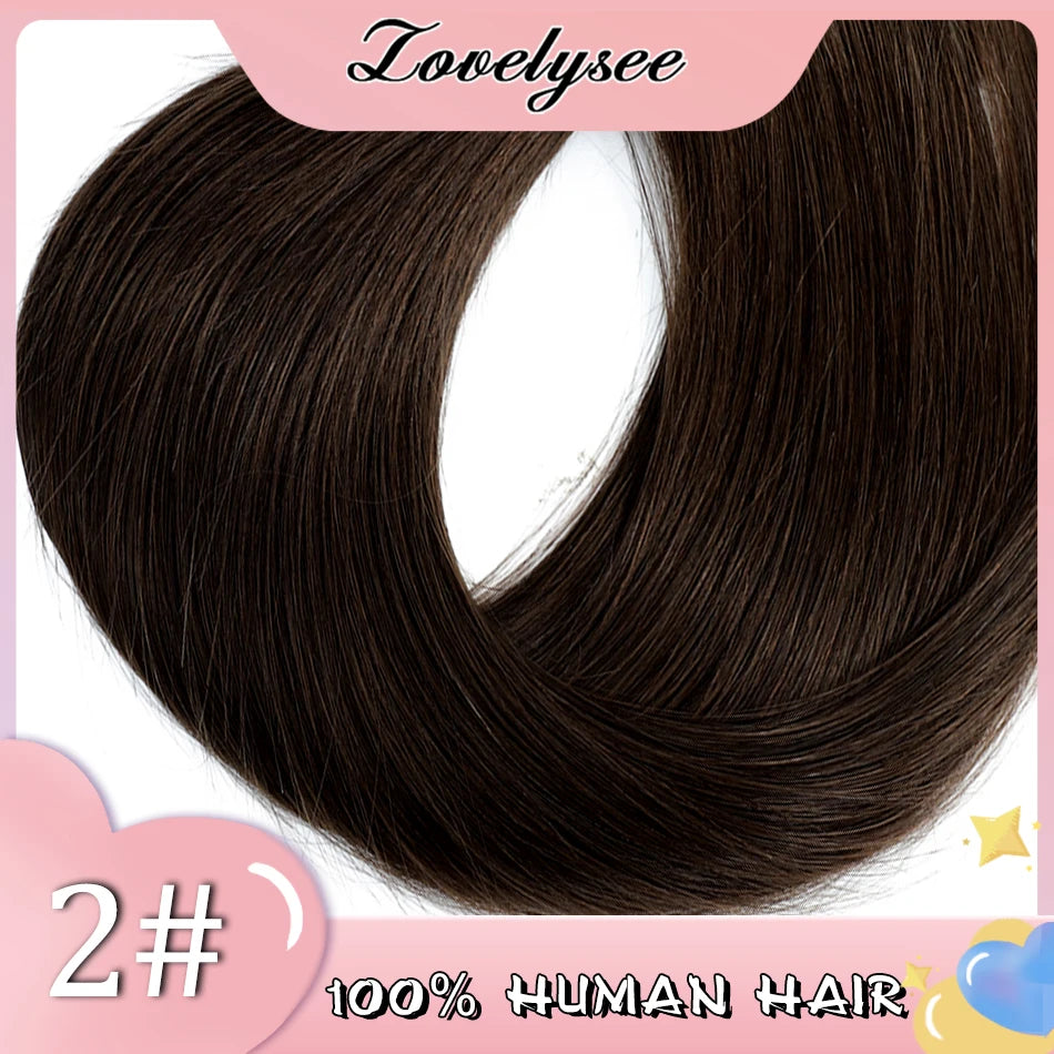 Lovelysee 3/4 media peluca de cabello humano con Clip en extensiones de cabello cabello Remy liso sedoso Color marrón suave 150% 180% peluca para mujeres