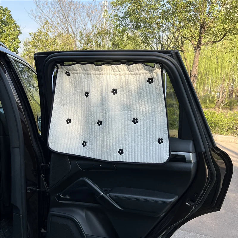 Parasol para ventana de coche de bebé, de algodón grueso bordado con dibujos animados, protección UV, ventosa, cortina deslizante instalada