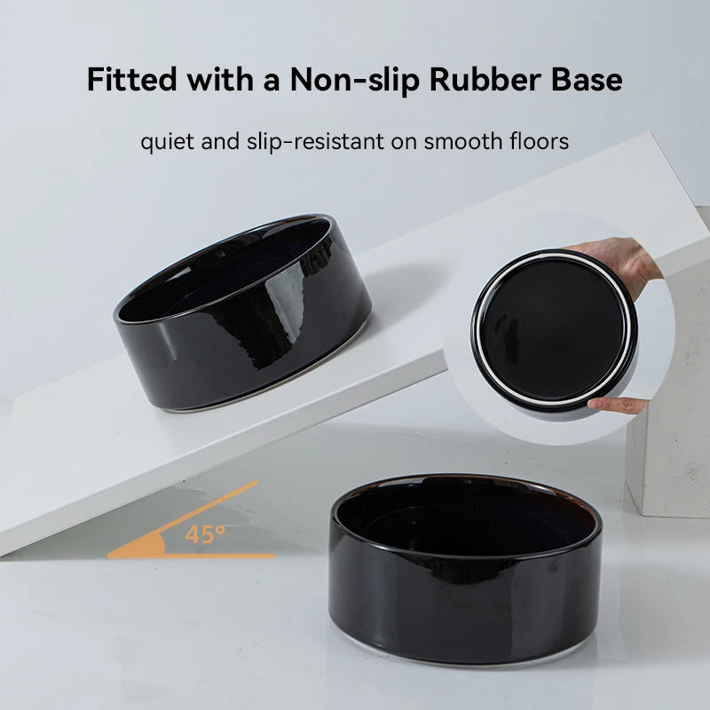 Cuencos grandes de cerámica para mascotas de 1800 ml con soporte de madera: platos de alimentación para perros grandes elevados dobles, cuencos antideslizantes para gatos