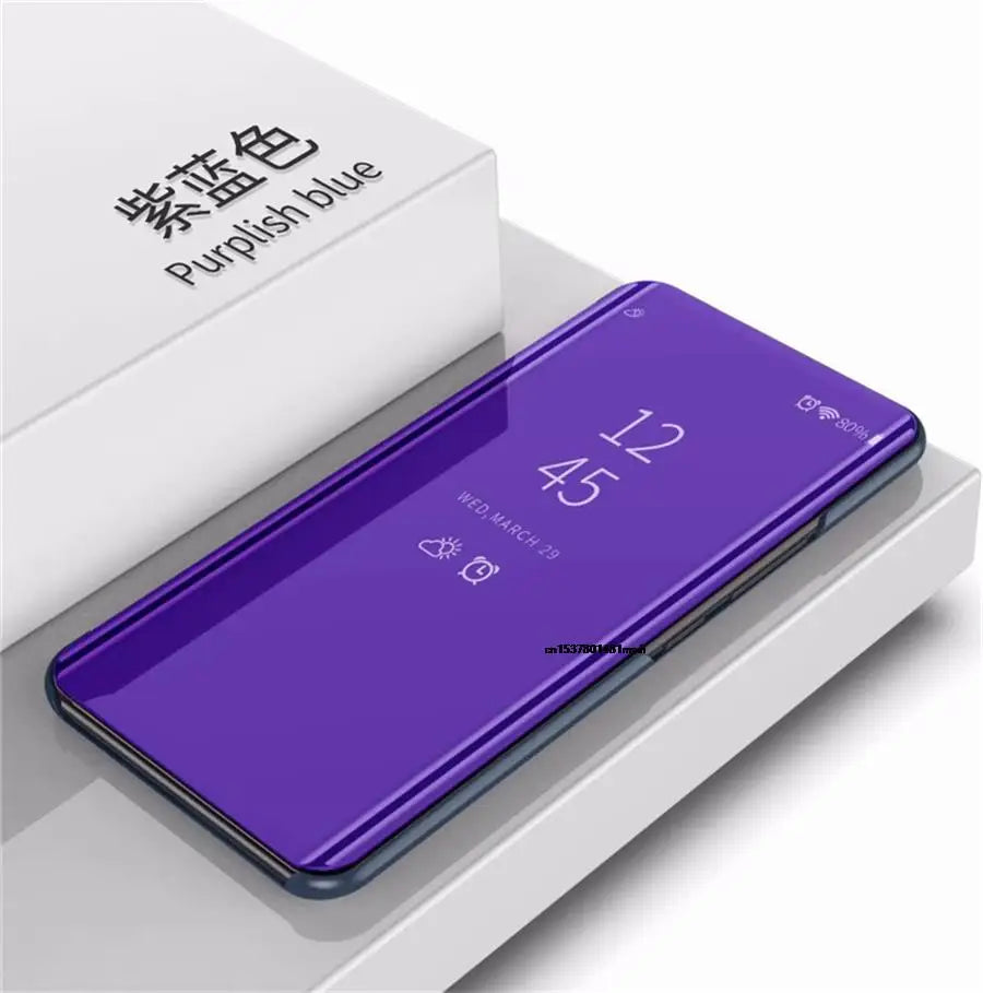 Funda con Tapa Abatible y Espejo Inteligente para Samsung Galaxy S25 Ultra, S25 Edge, S24 Plus, S25Plus, S25Ultra, S25Edge, Funda de Cuero para Teléfono