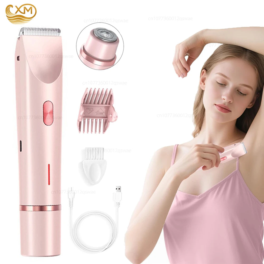 Afeitadora Eléctrica para Mujer, Recortadora de Bikini, Maquinilla de Afeitar Eléctrica de Doble Cabezal, Impermeable, Sin Dolor, Recortadora de Vello Púbico