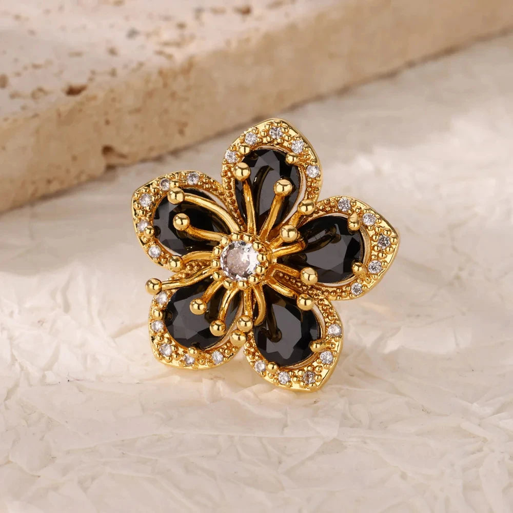 Anillos de acero inoxidable de lujo chapados en oro, piedra colorida, anillo de corazón de cristal de circón para mujer, joyería Bohemia de boda, regalo de Navidad