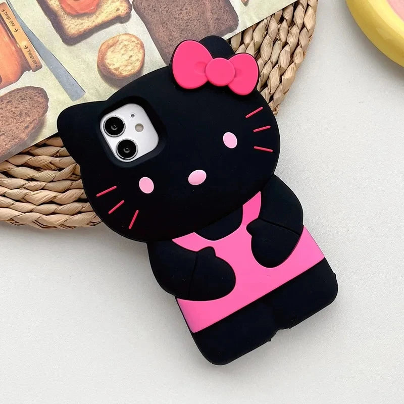 Funda de Silicona Suave con Diseño 3D de Hello Kitty de Sanrio para iPhone 17 16 15 14 13 12 Pro Max 11 Xs XR 7 8 Plus SE