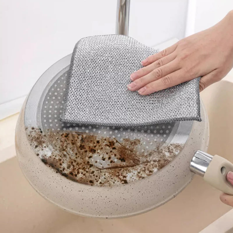 10/20 piezas productos de limpieza paños de cocina de limpieza de alambre plateado paño de cocina toalla de lavado de microfibra gruesa trapo de bola de esponja incorporado