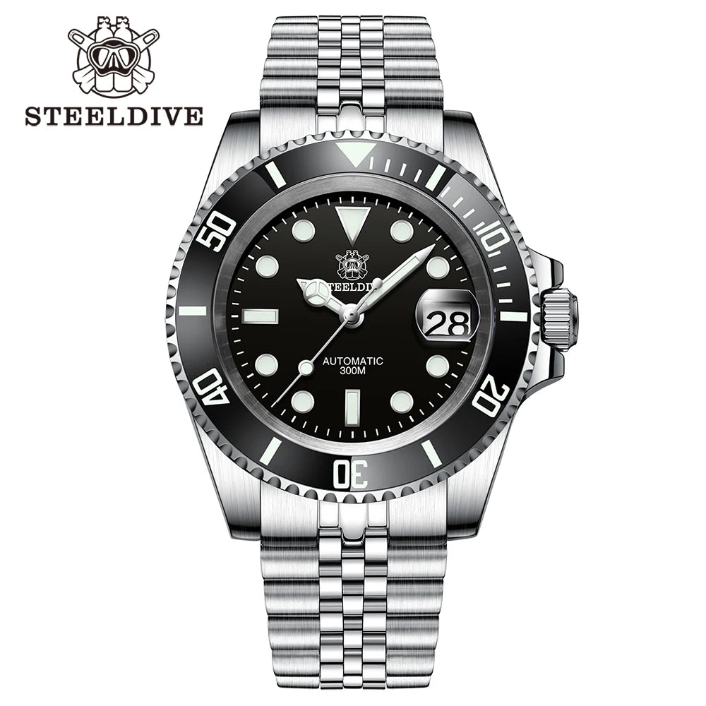 STEELDIVE SD1953 41MM clásico agua fantasma calendario lupa NH35 movimiento mecánico BGW9 superluminoso 30Bar reloj impermeable