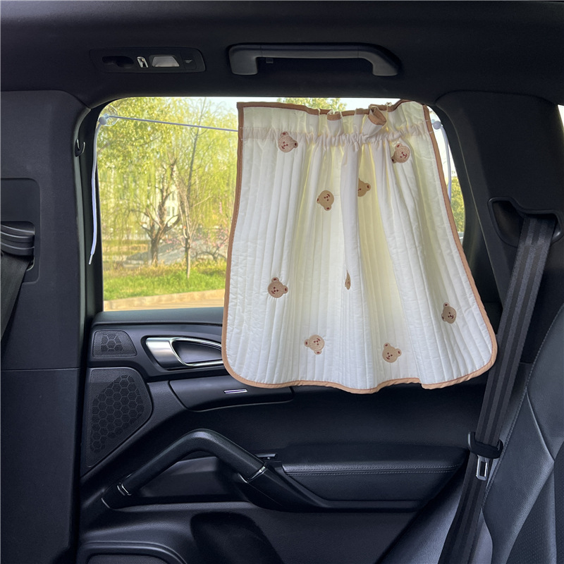 Parasol para ventana de coche de bebé, de algodón grueso bordado con dibujos animados, protección UV, ventosa, cortina deslizante instalada