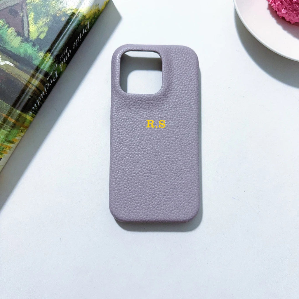 Funda rígida de cuero PU con nombre personalizado para iPhone16, 16e, 15, 14, 13, 12, 11 Pro, Funda trasera a prueba de golpes