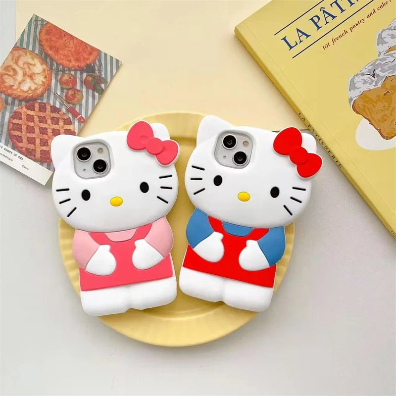 Funda de Silicona Suave con Diseño 3D de Hello Kitty de Sanrio para iPhone 17 16 15 14 13 12 Pro Max 11 Xs XR 7 8 Plus SE