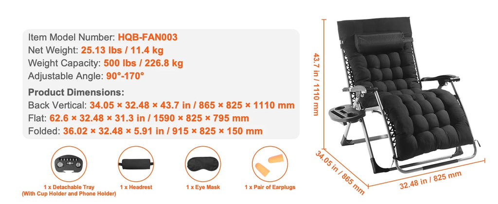 SucceBuy Silla de gravedad cero, sillón reclinable de gravedad cero, silla antigravedad ajustable con cojín, reposapiés y portavasos
