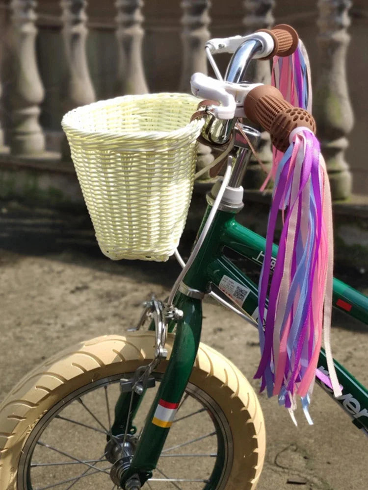 Cesta de bicicleta con manillar frontal, cesta de bicicleta tradicional multifunción, cesta de bicicleta tejida a mano impermeable para niños