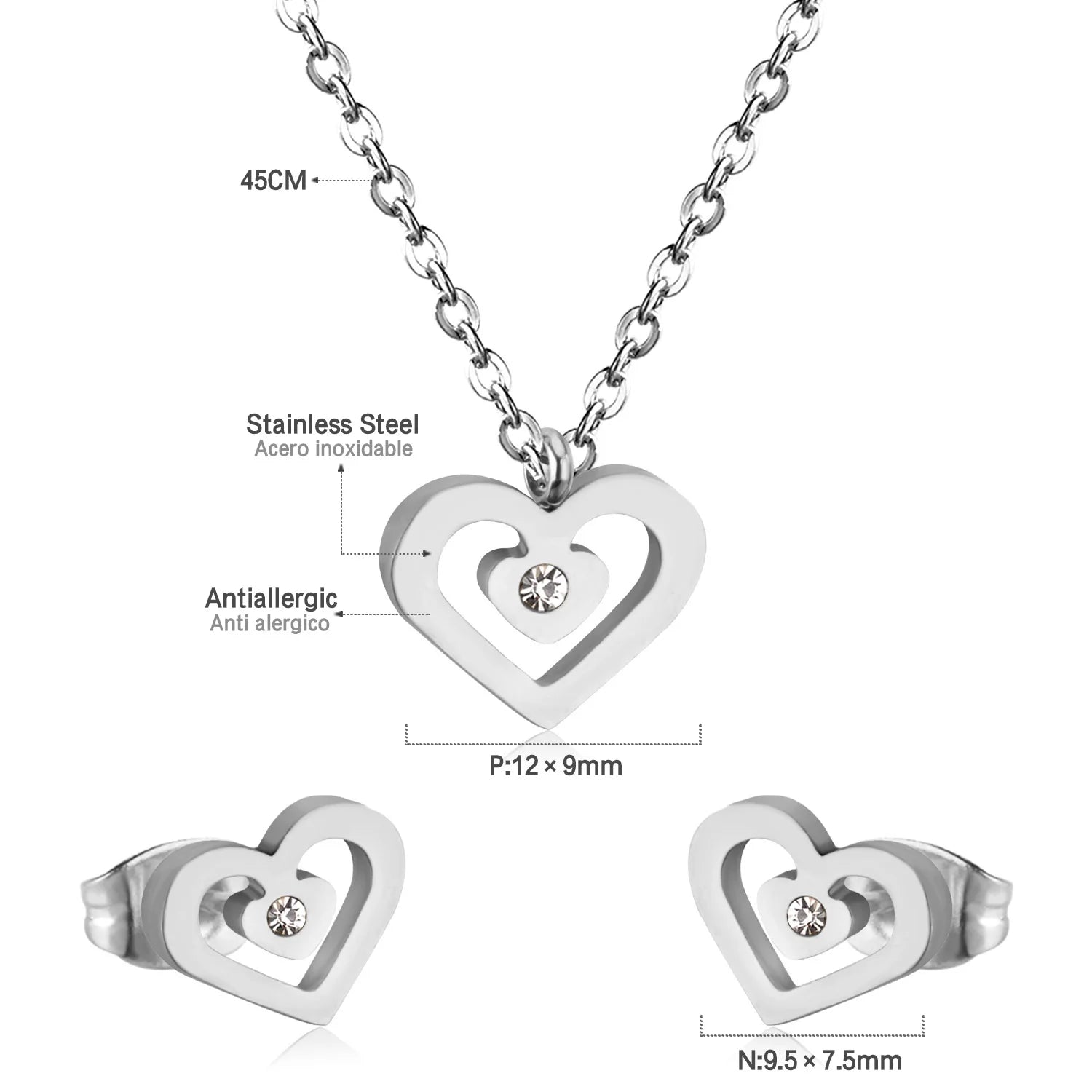 ASONSTEEL-collar con colgante de circonia y flor de corazón brillante para mujer, conjuntos de joyería de acero inoxidable, regalos delicados para uso diario