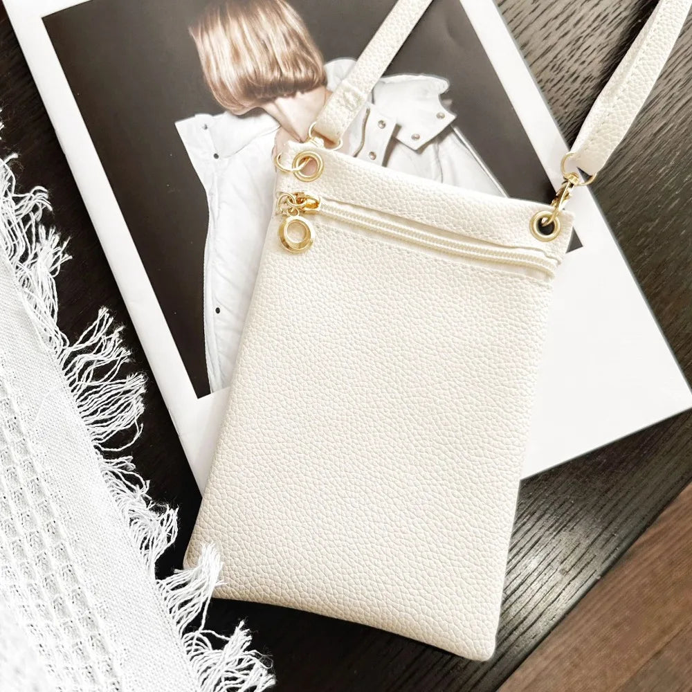 Mini bolso cruzado con patrón de Litchi de PU, carteras informales de Color dulce, bolsa de almacenamiento para teléfono móvil, bolso de hombro de un solo hombro