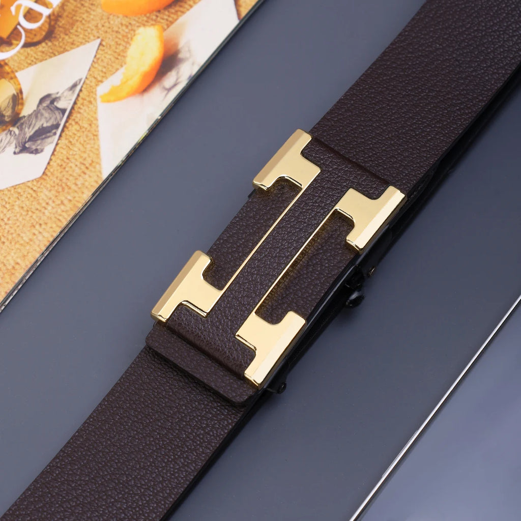 Cinturón de Negocios Elegante para Hombre con Hebilla Metálica Automática, Duradero para Uso Diario, Regalo Perfecto