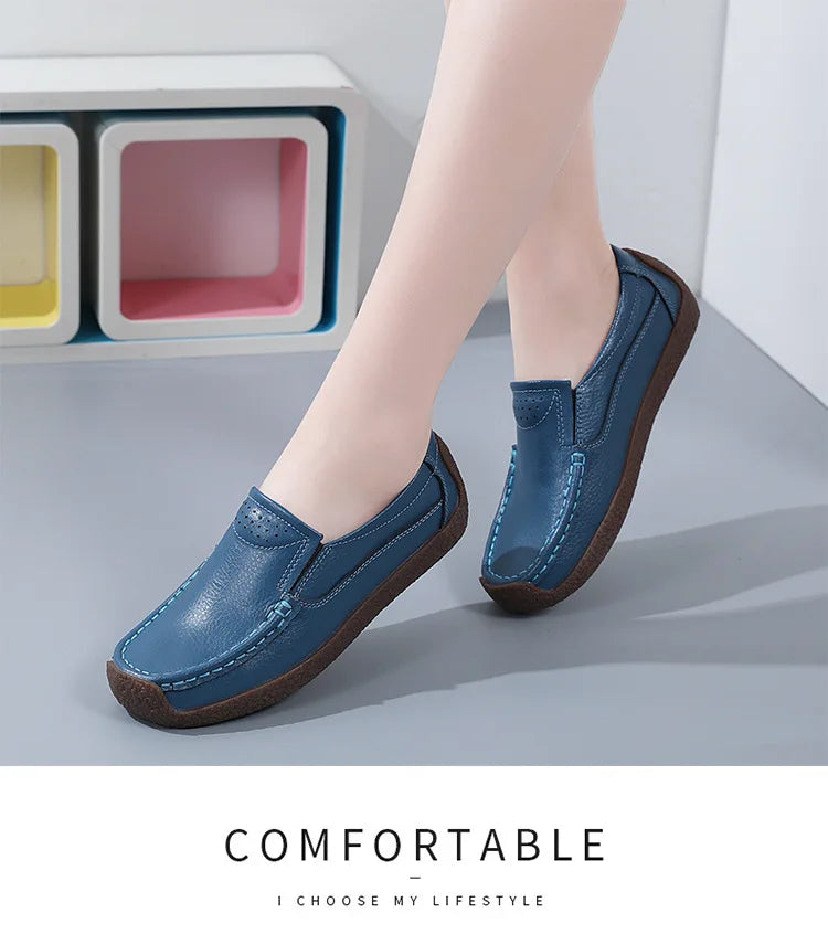 Zapatos informales De cuero genuino para Mujer, zapatillas De ocio, mocasines sin cordones De marca De lujo para Mujer, mocasines suaves para Mujer, Zapatos De Mujer