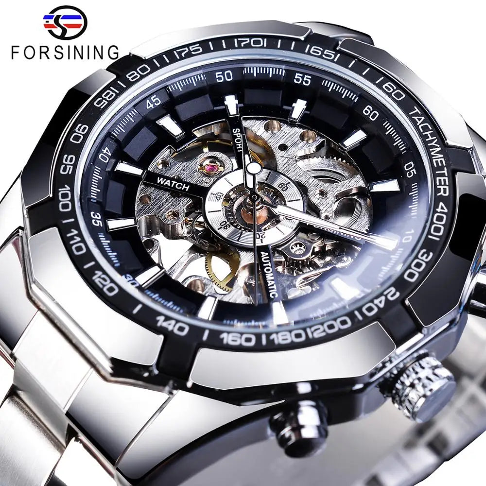 Forsining-Reloj de acero inoxidable 2021 para hombre, accesorio masculino de pulsera resistente al agua con esqueleto, de marca superior de lujo, transparente, deportivo