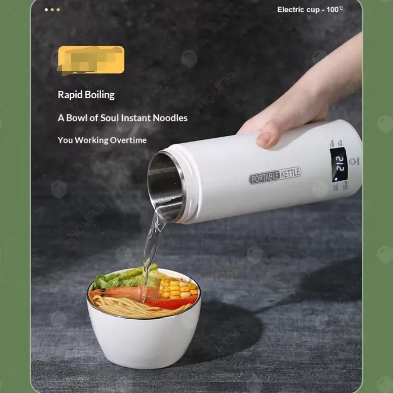 Hervidores eléctricos de 450ML, hervidor portátil para té y café, taza térmica para hervir agua de viaje, botella de agua antiescaldaduras, menú en inglés