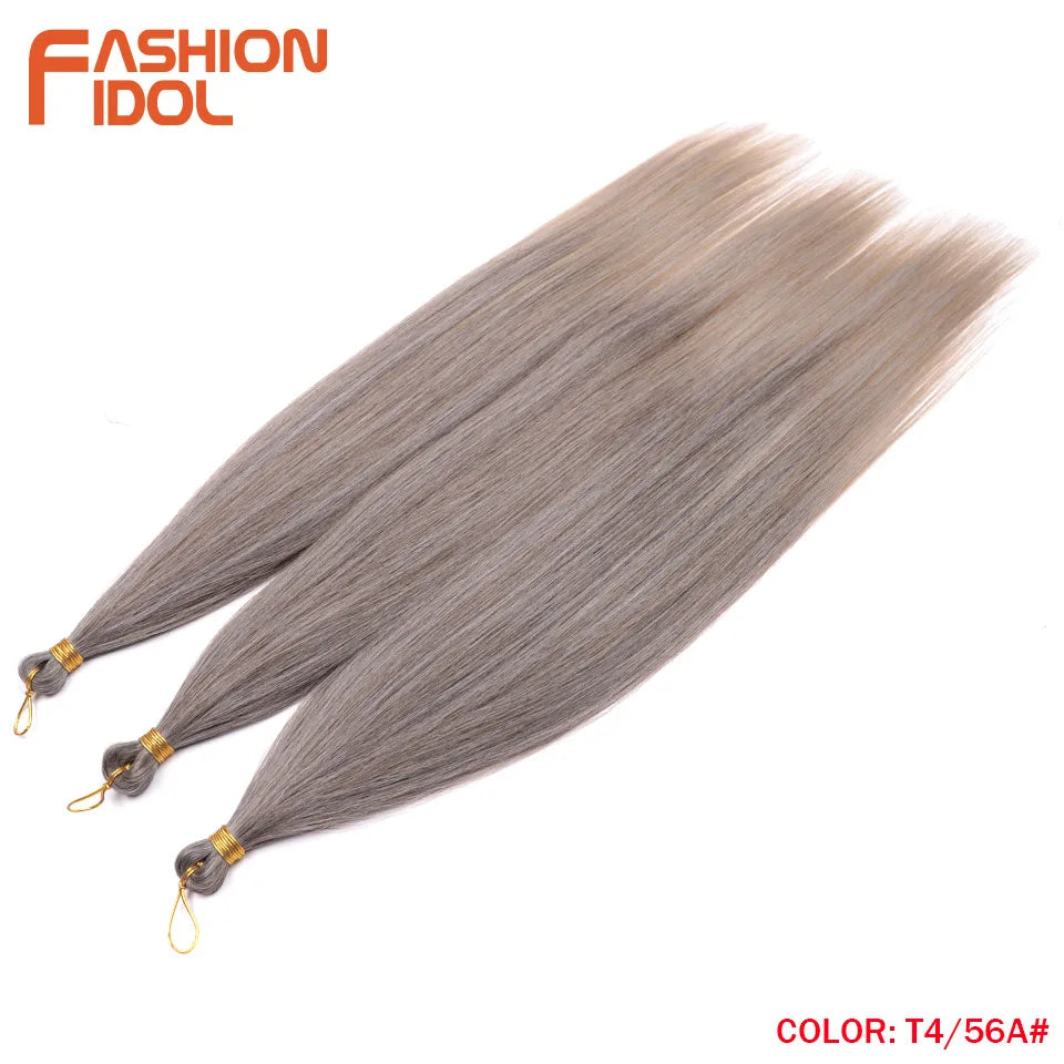 FASHION IDOL, 28 pulgadas, 300g/3 piezas, cabello liso, cabello trenzado sintético, extensiones de cabello de fibra resistente al calor, color gris ombré