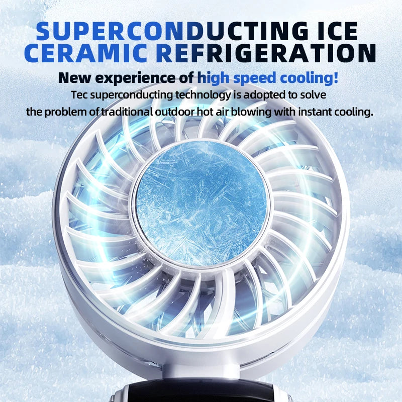 Nuevo ventilador eléctrico portátil de refrigeración de 3600mAh, paquete de hielo, ventilador de alta velocidad, Semiconductor, ventilador plegable Digital portátil con cuello colgante