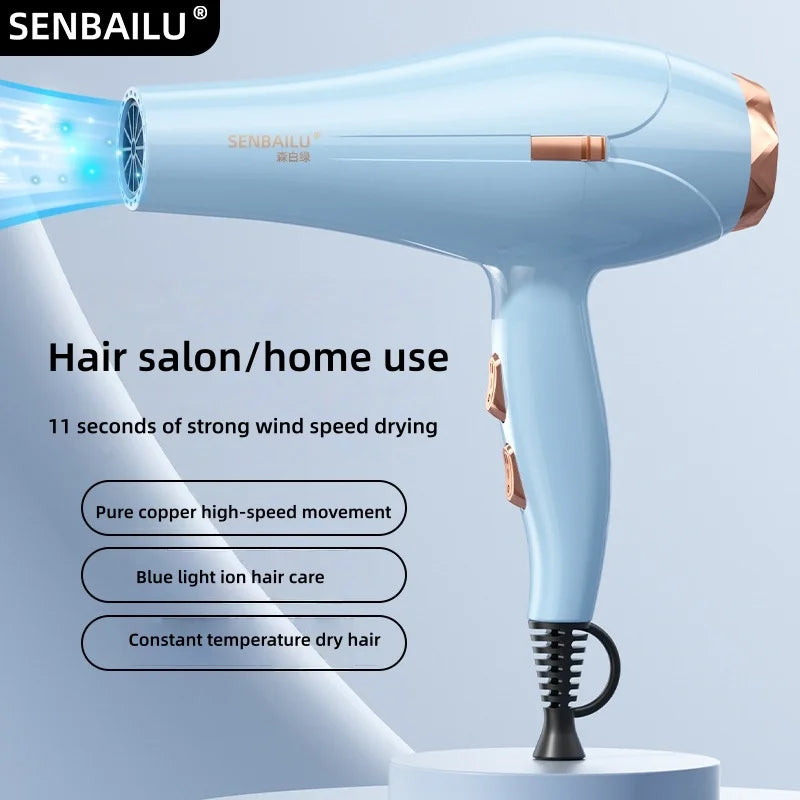 Secador de Pelo de Secado Rápido en 11 Segundos con Núcleo de Cobre Puro, Cuidado del Cabello con Iones Negativos y Luz Azul de Alta Velocidad, Secador de Pelo Profesional para el Hogar