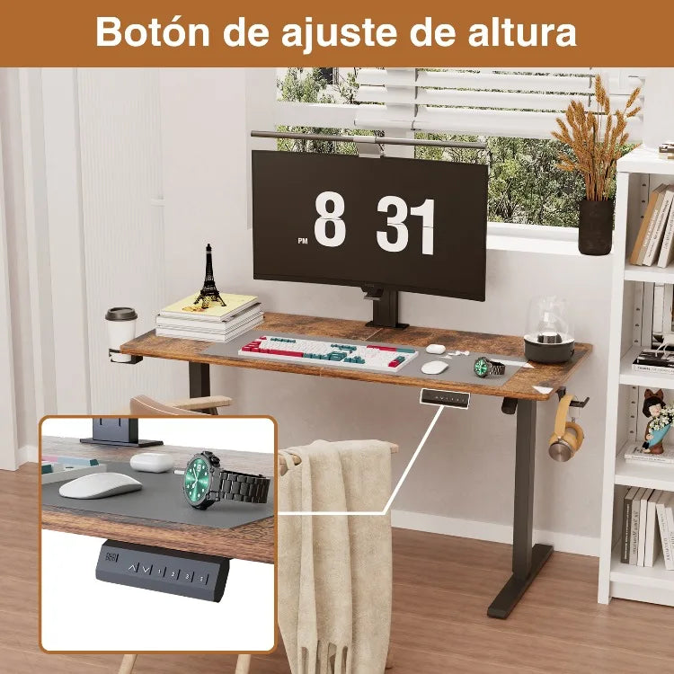 Escritorios de ordenador ajustables en altura, mesa de ordenador de pie, estación de trabajo de elevación moderna, gancho para auriculares, escritorio para juegos, escritorios de oficina en casa