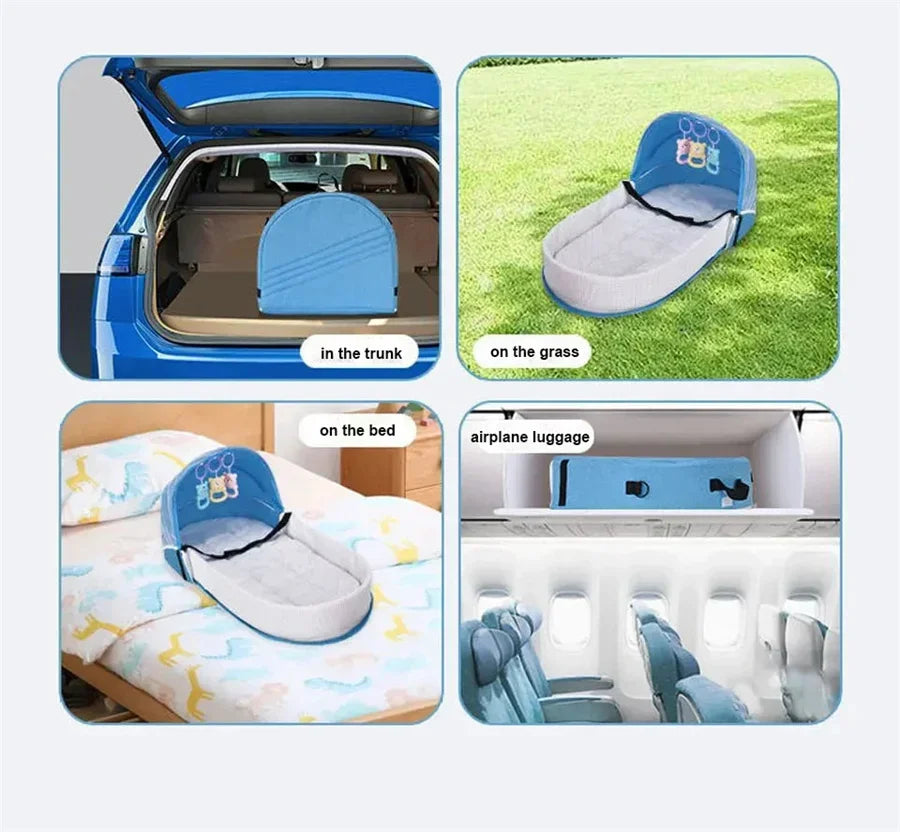Cama de bebé práctica, cuna plegable antipresión con red y toldo, aislamiento biomimético para recién nacidos, cuna de viaje al aire libre