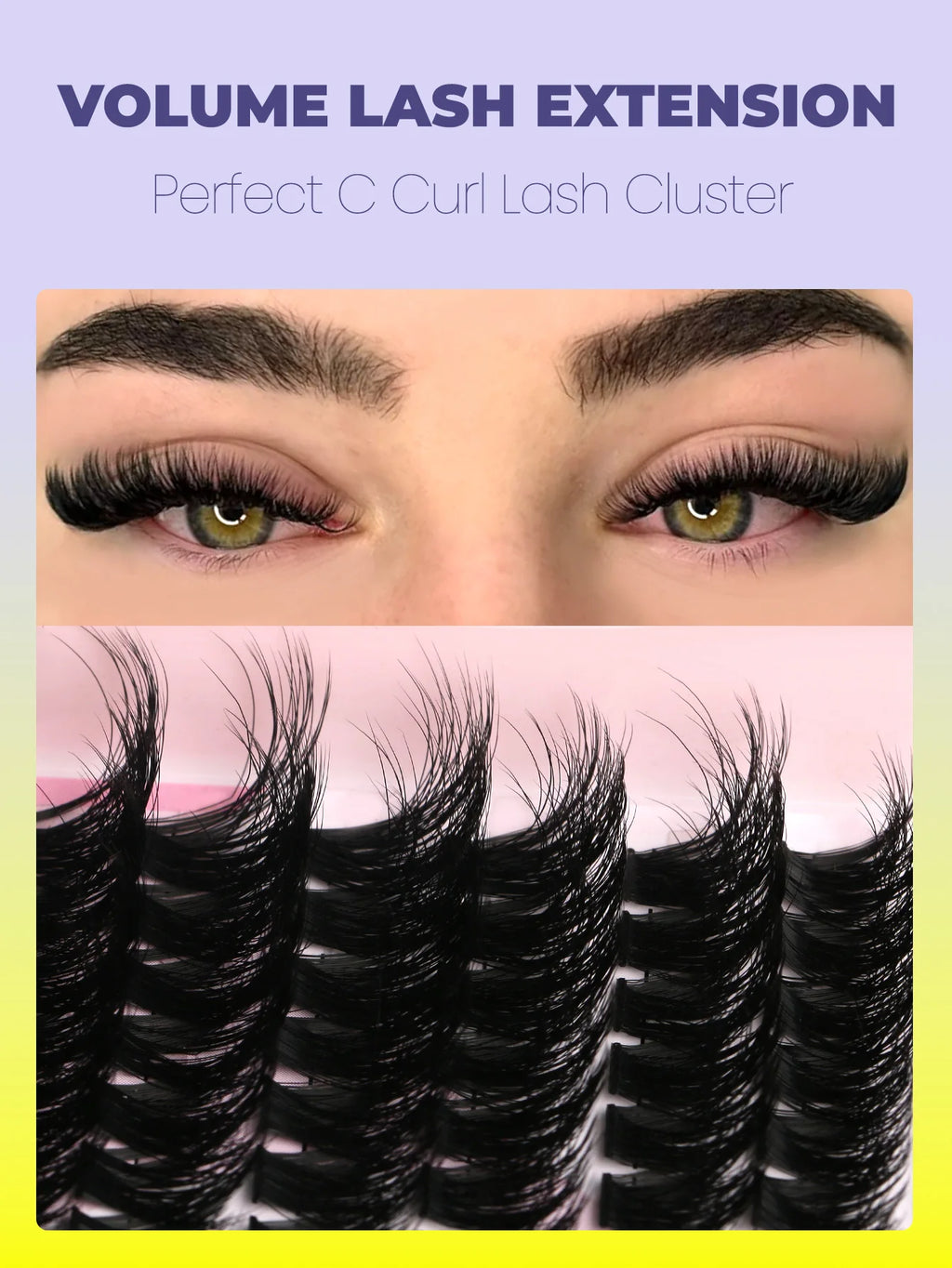 GROINNEYA grupos de pestañas pestañas de gato extensiones de pestañas individuales tenues volumen grupos esponjosos pestañas DIY maquillaje de pestañas