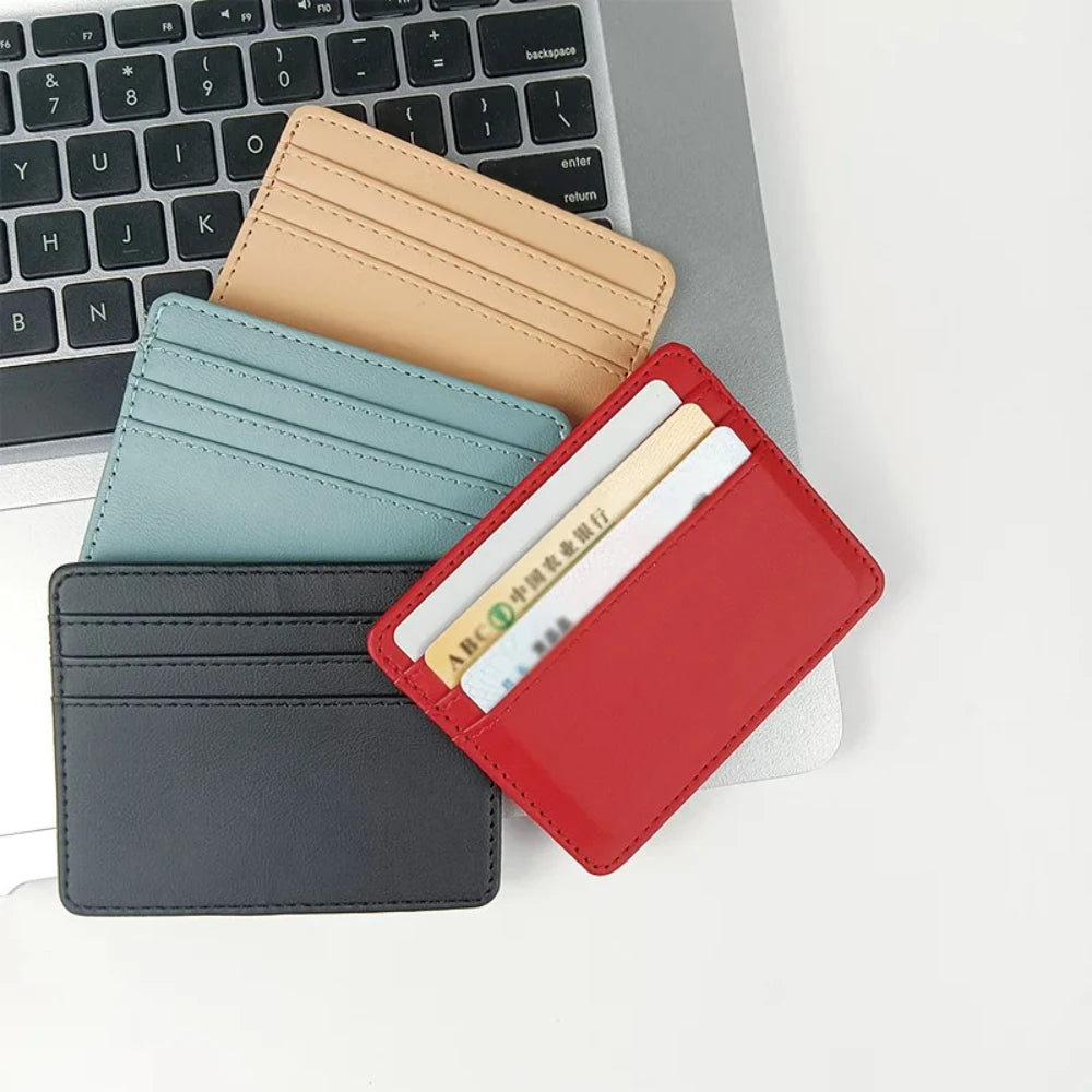 Mini billetera de cuero ultrafina, tarjetero bancario delgado, funda de identificación pequeña de negocios para hombre, monedero para mujer, tarjetero con 4 ranuras