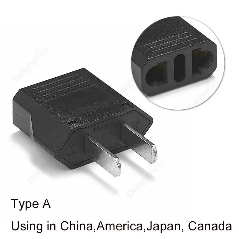 Adaptador de enchufe eléctrico estadounidense, europeo, UE a EE. UU., América, China, CN, Canadá, CA, adaptador de viaje, enchufe de 2 pines, convertidor tipo A, adaptador de corriente