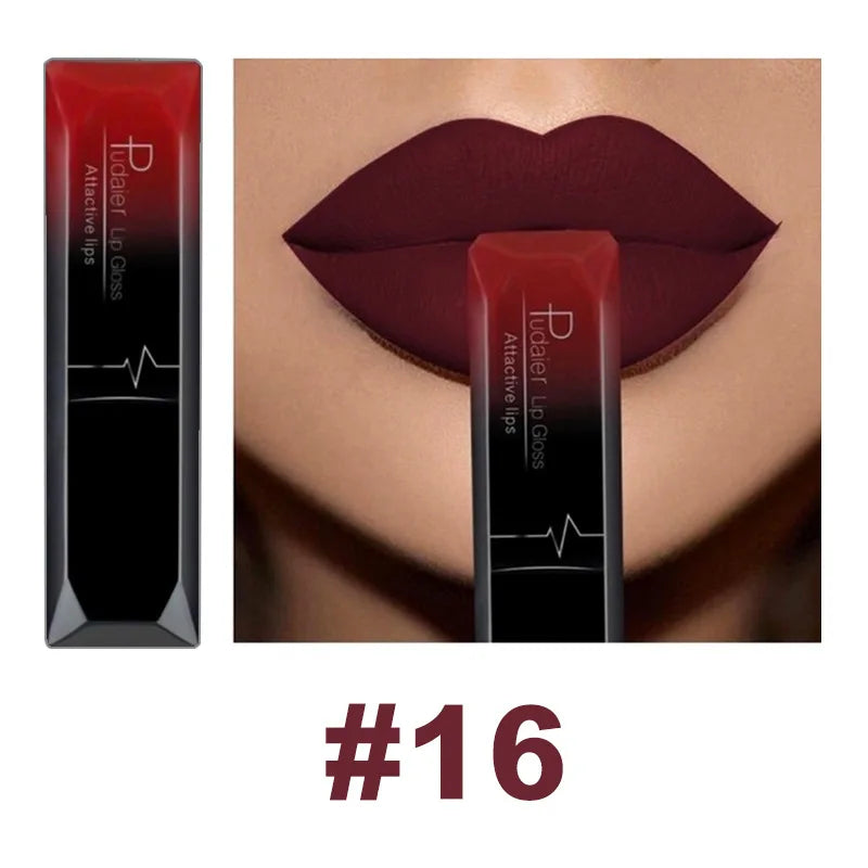 Lápiz labial líquido mate resistente al agua brillo de labios de larga duración tinte Sexy rojo desnudo púrpura lápices labiales metálicos cosméticos de maquillaje