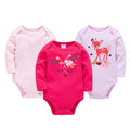 Kavkas 3 unids/lote, ropa encantadora con estampado de ciervo Sika para niñas, 100% algodón de 0 a 24 meses, pelele para bebés, monos de manga larga