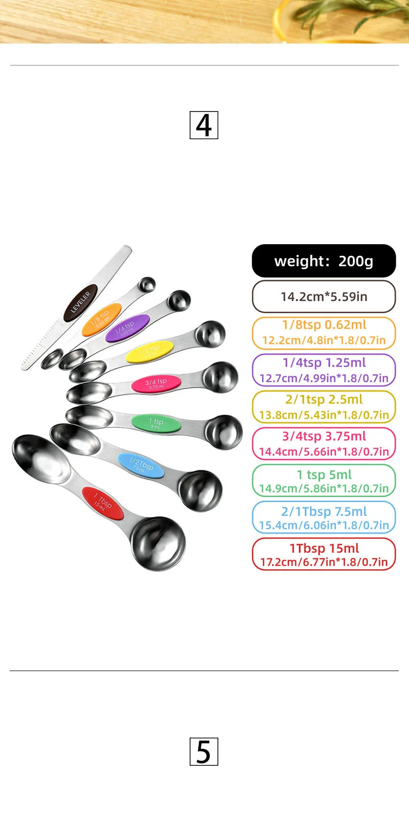 8 unids/set juego de cucharas medidoras magnéticas de acero inoxidable apilables cucharaditas de doble cara Metal preciso para latas de condimentos