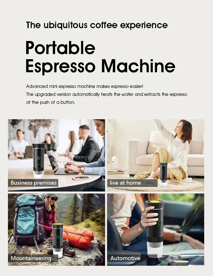 Cafetera Espresso portátil eléctrica inalámbrica para coche y hogar, cafetera para acampar, cafetera de viaje en polvo con cápsula 3 en 1