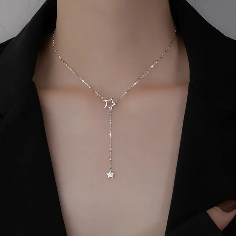 Collar con borlas de Luna y estrella de Color plateado para mujer, cadena de clavícula de cristal exquisita, joyería, regalo de cumpleaños 2026
