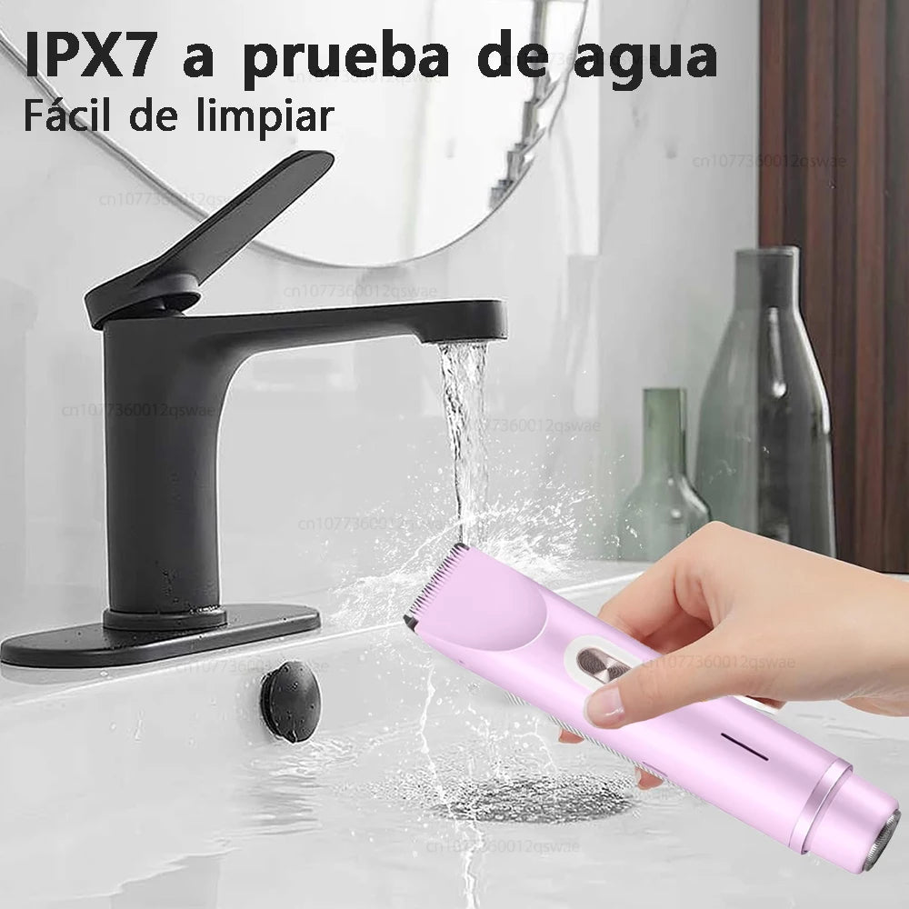 Maquinillas de afeitar eléctricas para mujer, Afeitadora eléctrica 2 en 1 para recortador de vello púbico IPX7, resistente al agua, uso húmedo y seco, Afeitadora de Bikini para el cuerpo