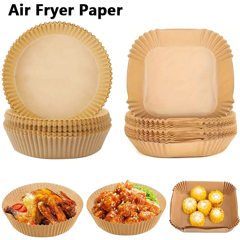 Papel desechable para freidora de aire, papeles antiadherentes para hornear, revestimientos de papel redondos para freidora de aire, accesorios de cocina, 30/50/100 Uds.