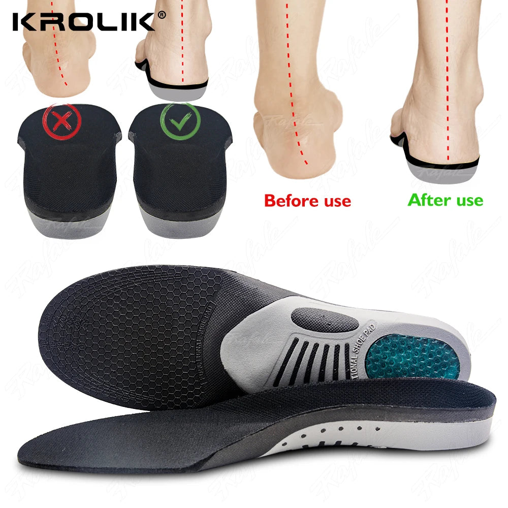 Plantillas de Gel ortopédico Krolik para zapatillas, cojín ortopédico para pie plano, almohadilla de soporte para arco, alivio del dolor en el pie, hombre y mujer