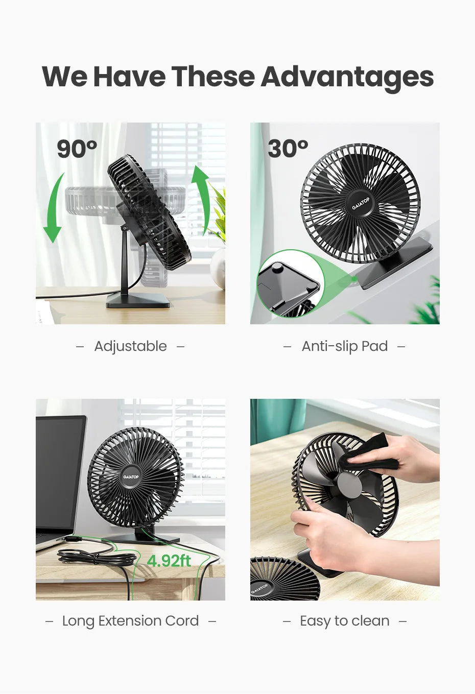 GAIATOP Ventilador de escritorio Ventilador USB portátil 90 °   Ventilador de refrigeración ajustable silencioso ajuste de 3 velocidades ultra silencioso adecuado para el hogar escritorio Oficina
