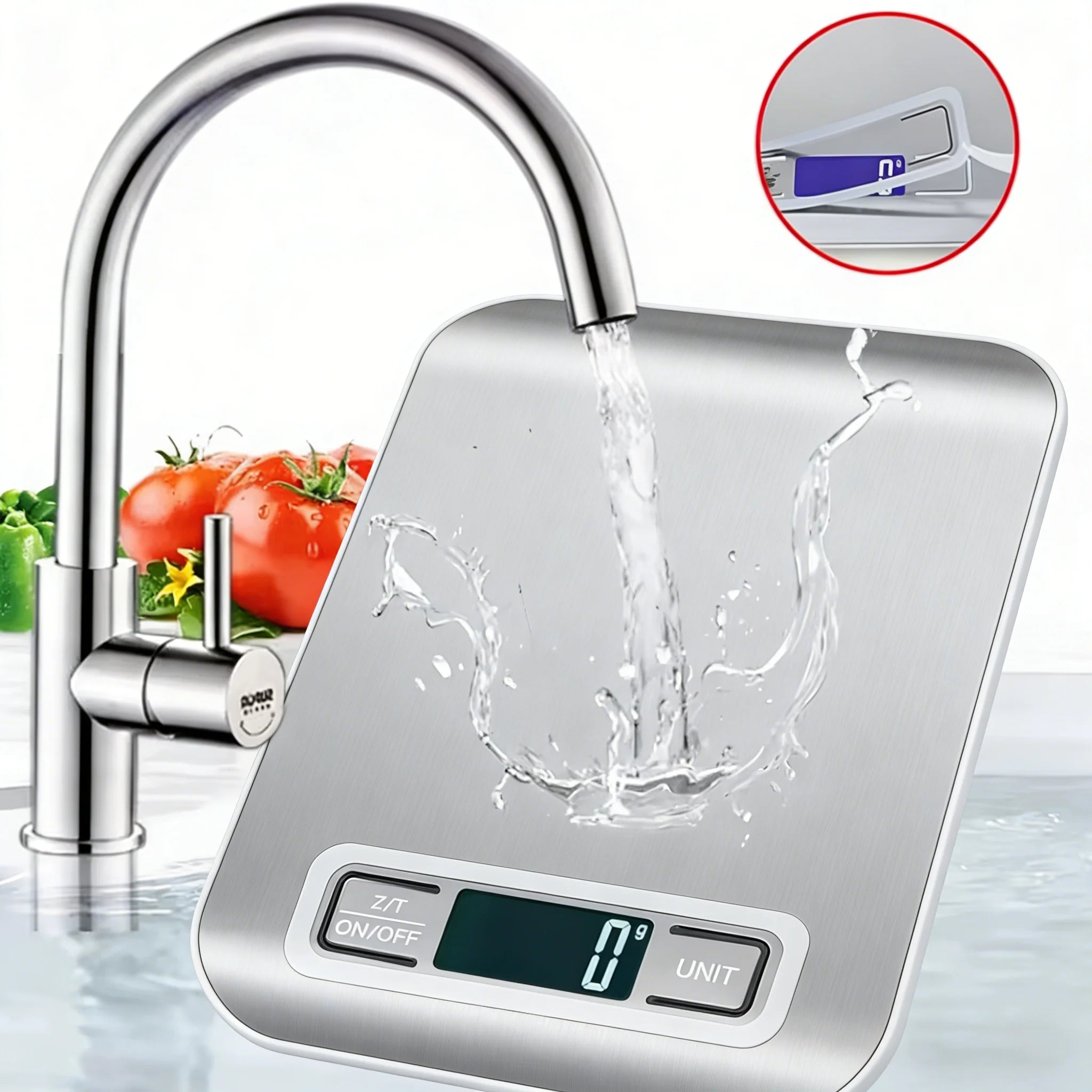 Báscula Digital de Cocina 10/5kg-1g con Pantalla LED, Panel de Acero Inoxidable, Báscula Electrónica para Pesar Alimentos, Snacks y Herramientas de Repostería