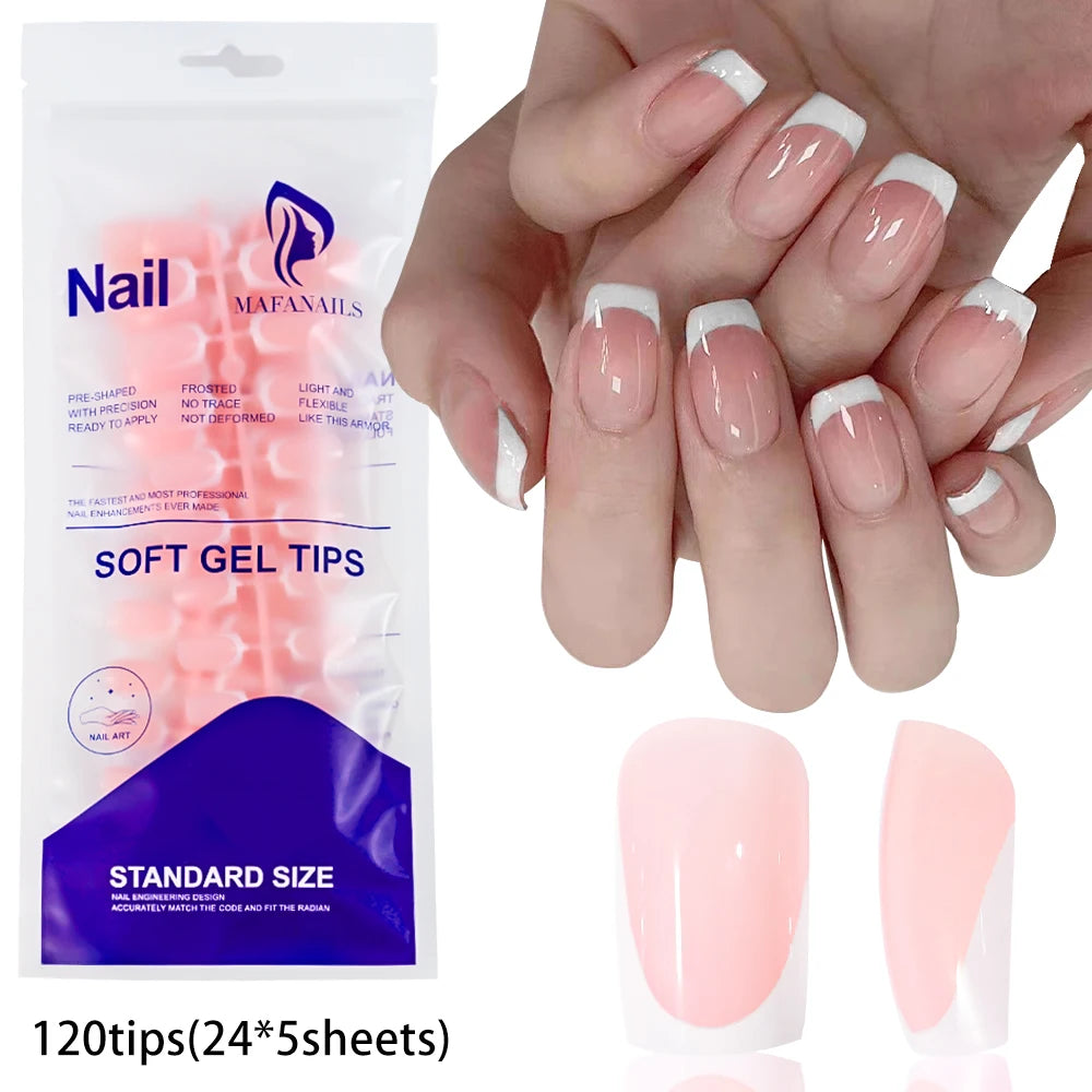 120 Uñas Acrílicas Francesas Cuadradas Medianas y Largas, Uñas Postizas Francesas de Cobertura Completa para Mujer, Uñas Postizas de Diferentes Tamaños