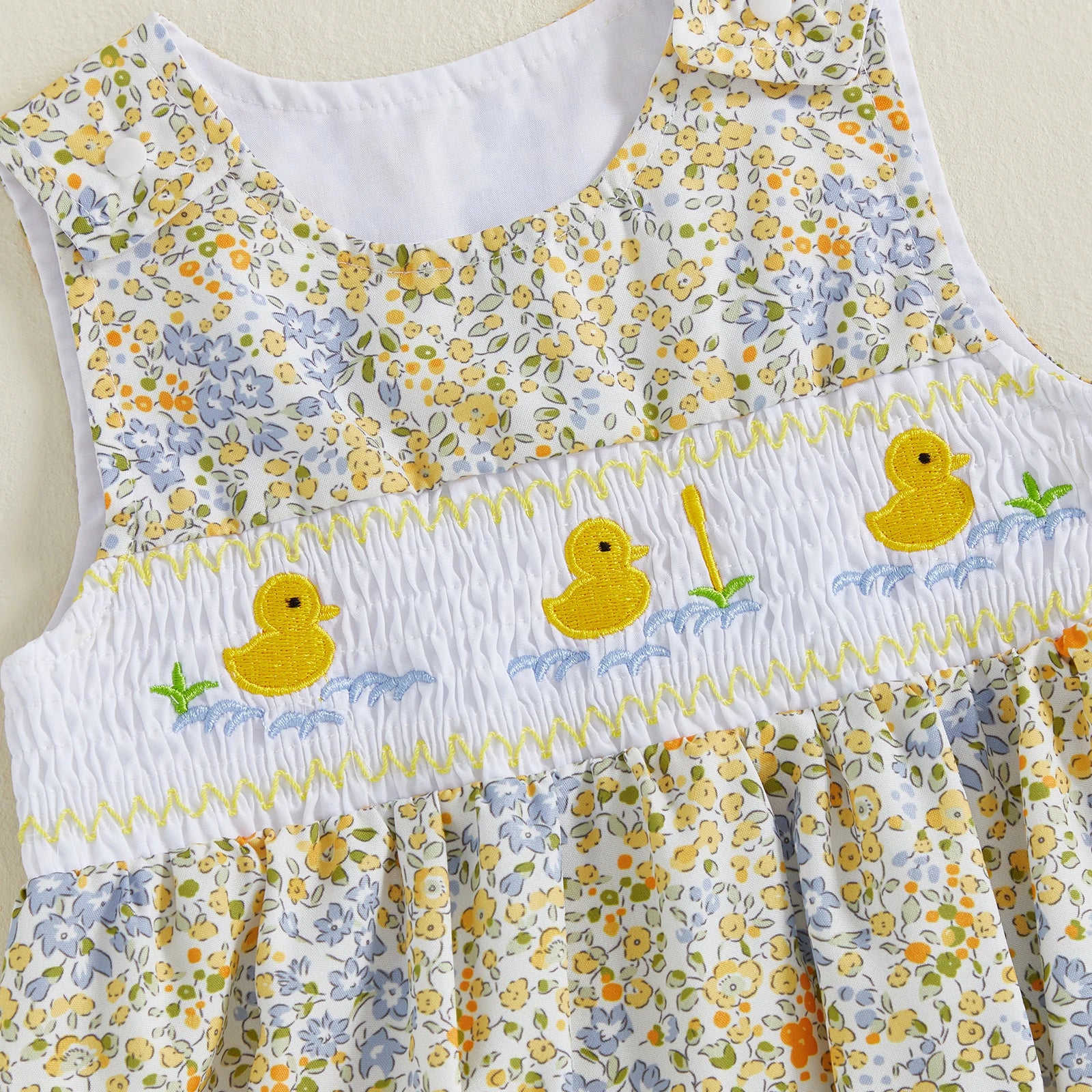 Lindo pelele de verano para bebé niña con bordado de pato, sin mangas, cuello redondo, dulce mono floral, trajes de sol