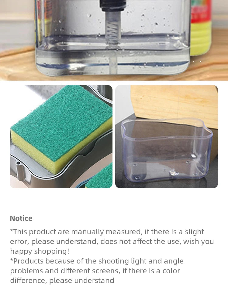 Dispensador de jabón portátil con prensa de detergente para cocina, paño limpio Pak, olla para lavar platos, herramienta de limpieza