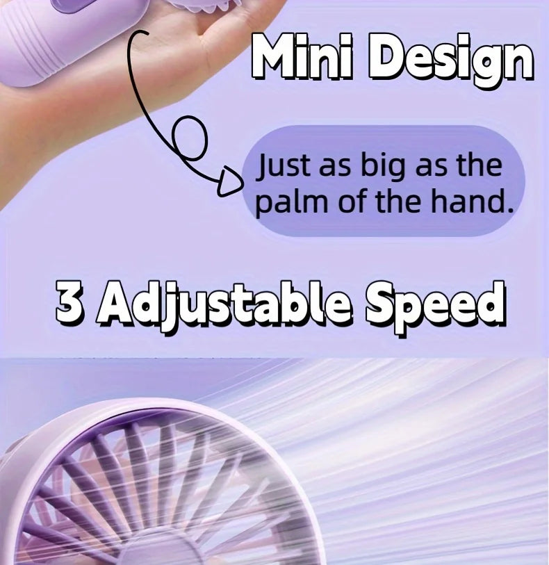 Mini ventilador portátil, pequeño ventilador de mano, carga USB, ventilador de mano de 3 velocidades adecuado para oficina, viajes al aire libre y camping