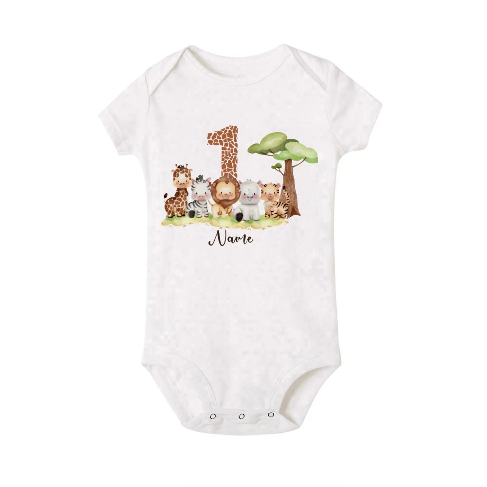 Pelele personalizado para bebé, Animal de Safari con nombre, mono para recién nacido, mono salvaje, ropa para niñas pequeñas, regalo de ducha infantil