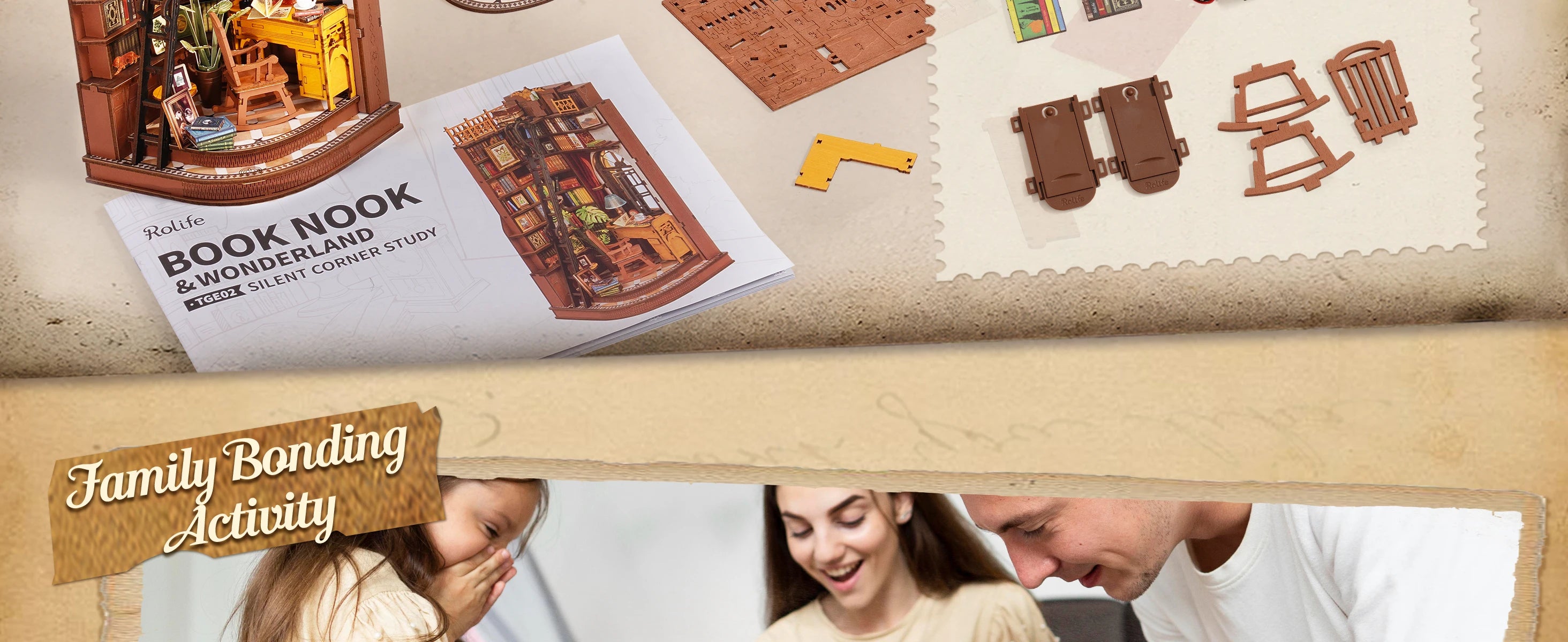 Robotime Book Nook Kits Silent Corner Study DIY Book Nook Miniature House Kit Puzzle Bookend Bookshelf Decor Gift TGE02