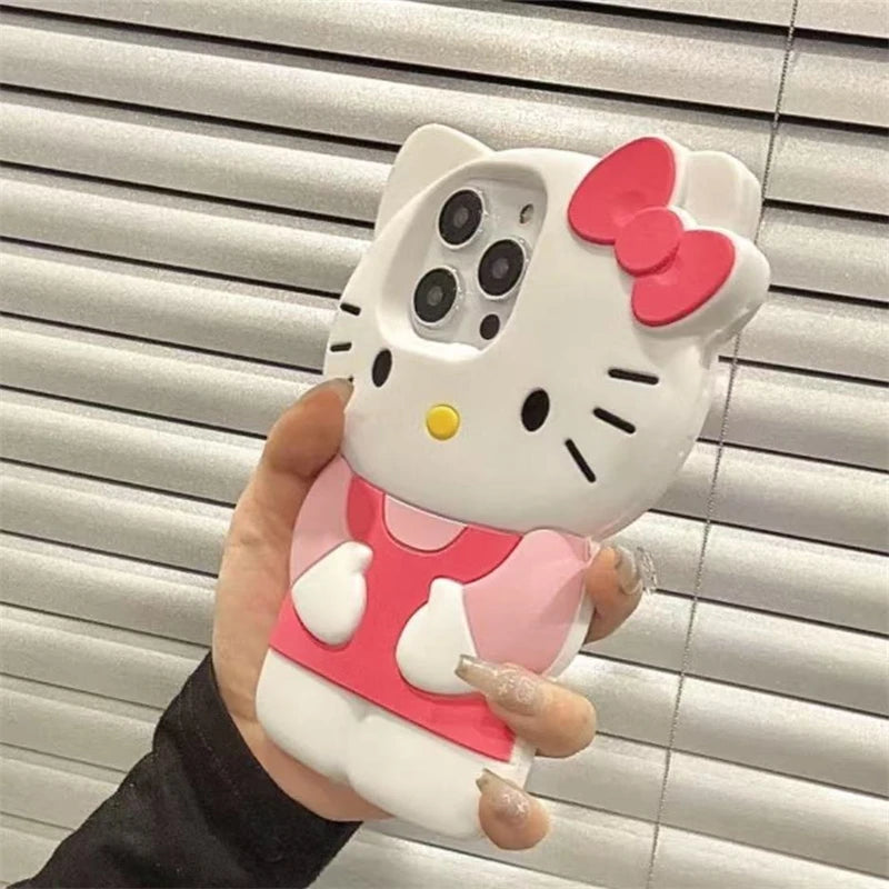 Funda de Silicona Suave con Diseño 3D de Hello Kitty de Sanrio para iPhone 17 16 15 14 13 12 Pro Max 11 Xs XR 7 8 Plus SE