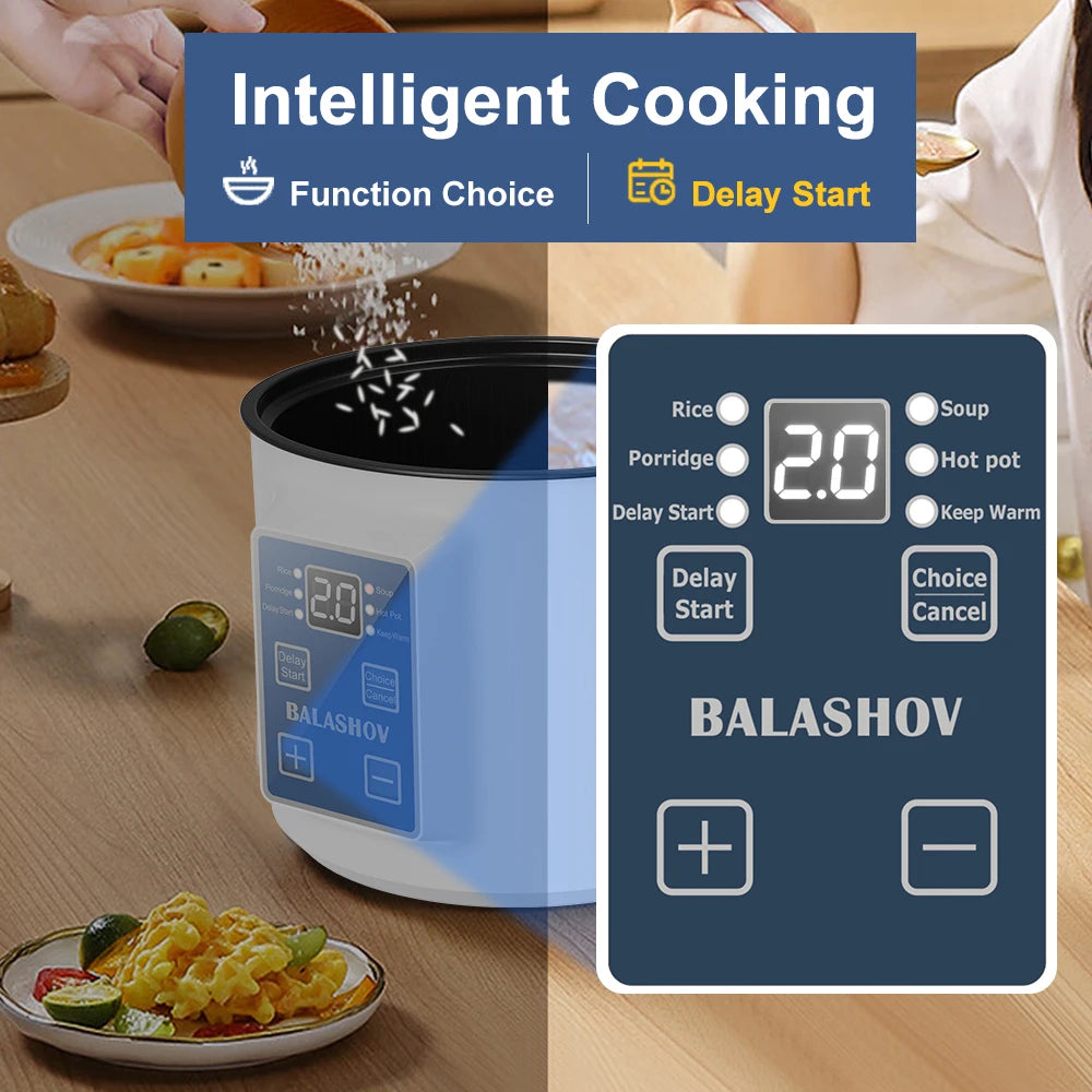 Olla arrocera eléctrica individual de doble capa, Mini cocina automática inteligente para el hogar, enchufe europeo de 220V, multicocina de arroz al vapor P